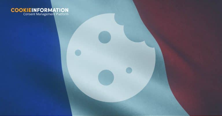 Image d'un drapeau français avec un cookie par dessus et le texte: La CNIL met sa règlementation sur les cookies en application