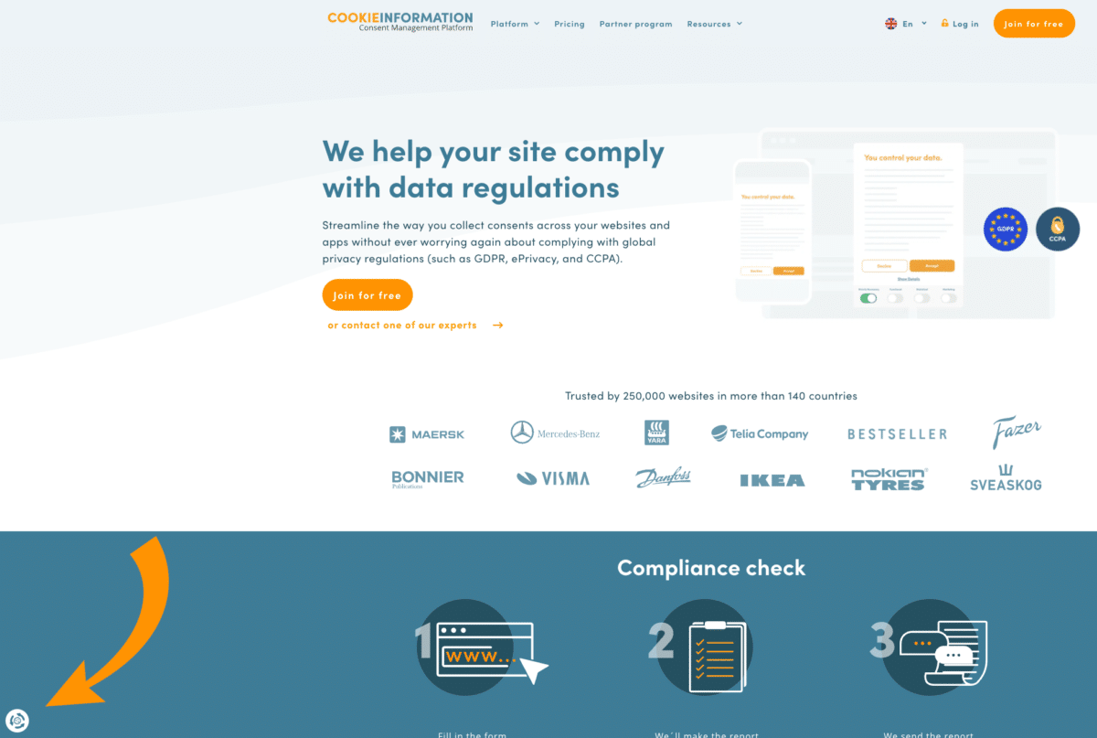 An example of an easy way for your users to re-open the cookie consent banner and change or withdraw consent - Italian cookie guidelines